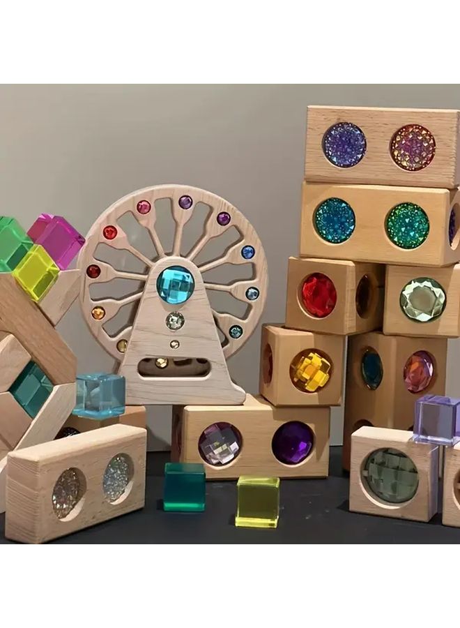 Wooden Box Packaging 7PCS DIY Cube Puzzle Building Set with Rainbow Gemstones Color Coded Edges - Image 5